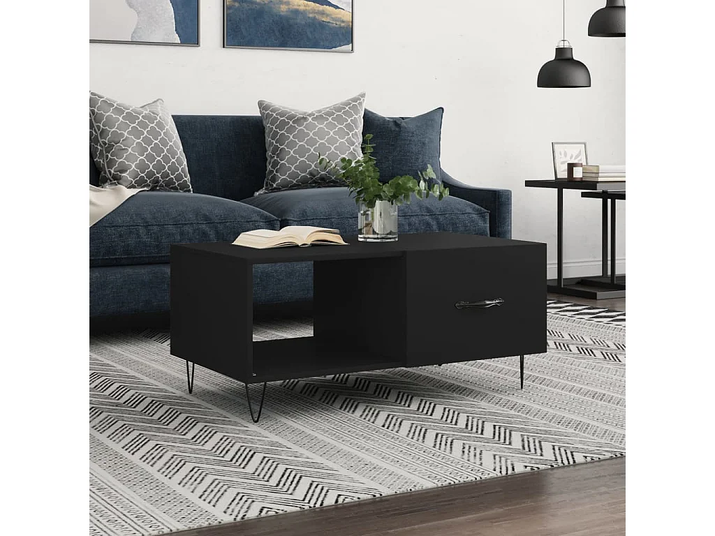 Tavolino da Salotto Nero 90x50x40 cm in Legno Multistrato