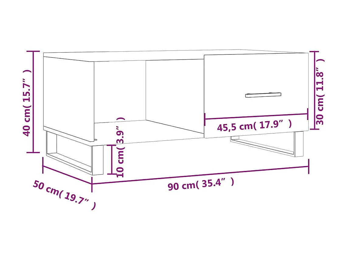 Mesa centro 90x50x40 cm derivados de madeira carvalho castanho