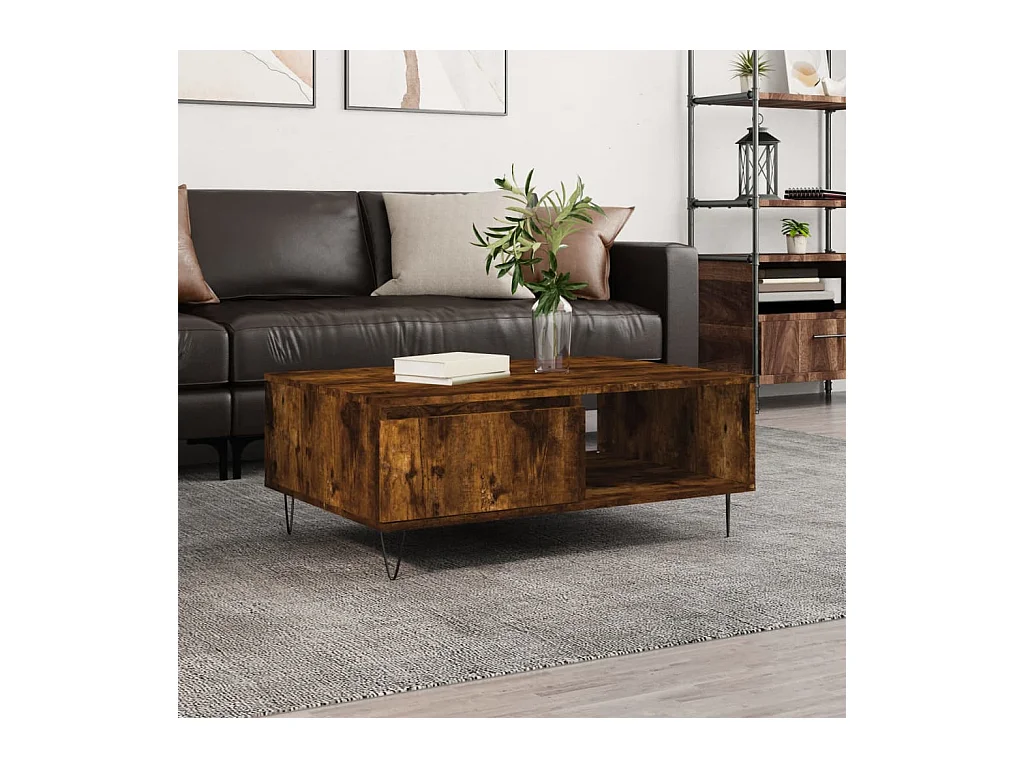 Tavolino da Salotto Rovere Fumo 90x60x35cm in Legno Multistrato