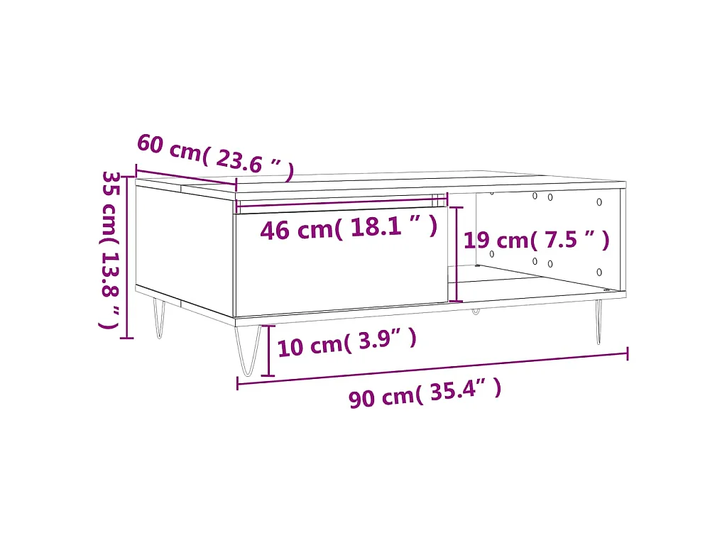 Tavolino da Salotto Rovere Fumo 90x60x35cm in Legno Multistrato