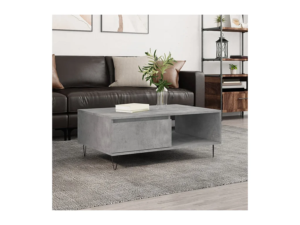 Tavolino da Salotto Grigio Cemento 90x60x35cm Legno Multistrato