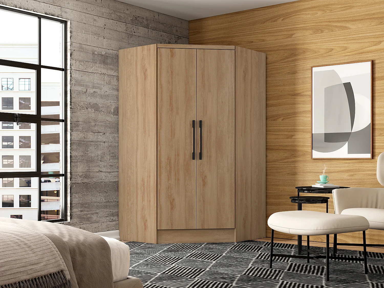 Armoire d'angle 2 portes - L101 cm - Coloris : Naturel - AURALI