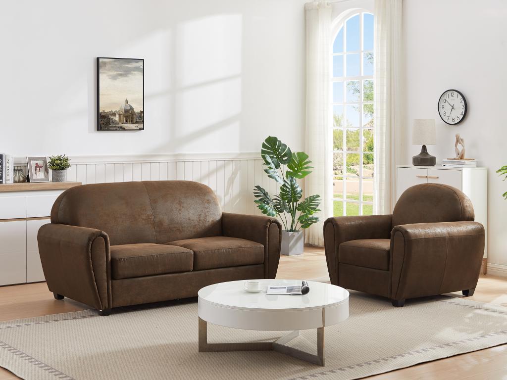 Clubsofa 3-Sitzer & Sessel - Mikrofaser - Vintage-Leder-Optik - VICTORY III günstig online kaufen