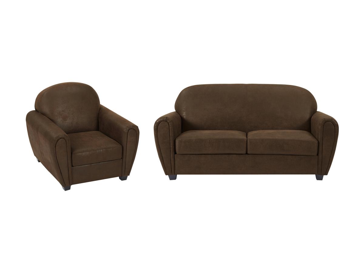 Clubsofa 3-Sitzer & Sessel - Mikrofaser - Vintage-Leder-Optik - VICTORY III günstig online kaufen