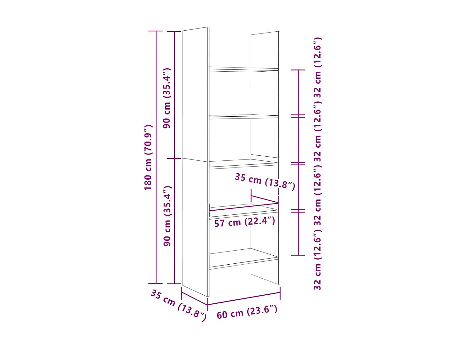 Bibliothèque Blanc 60x35x180 cm Bois d’ingénierie