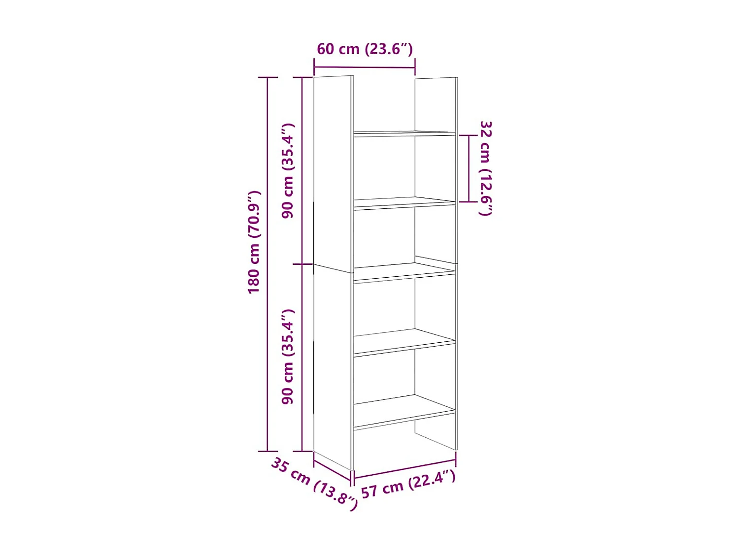 Boekenkast 60x35x180 cm bewerkt hout zwart