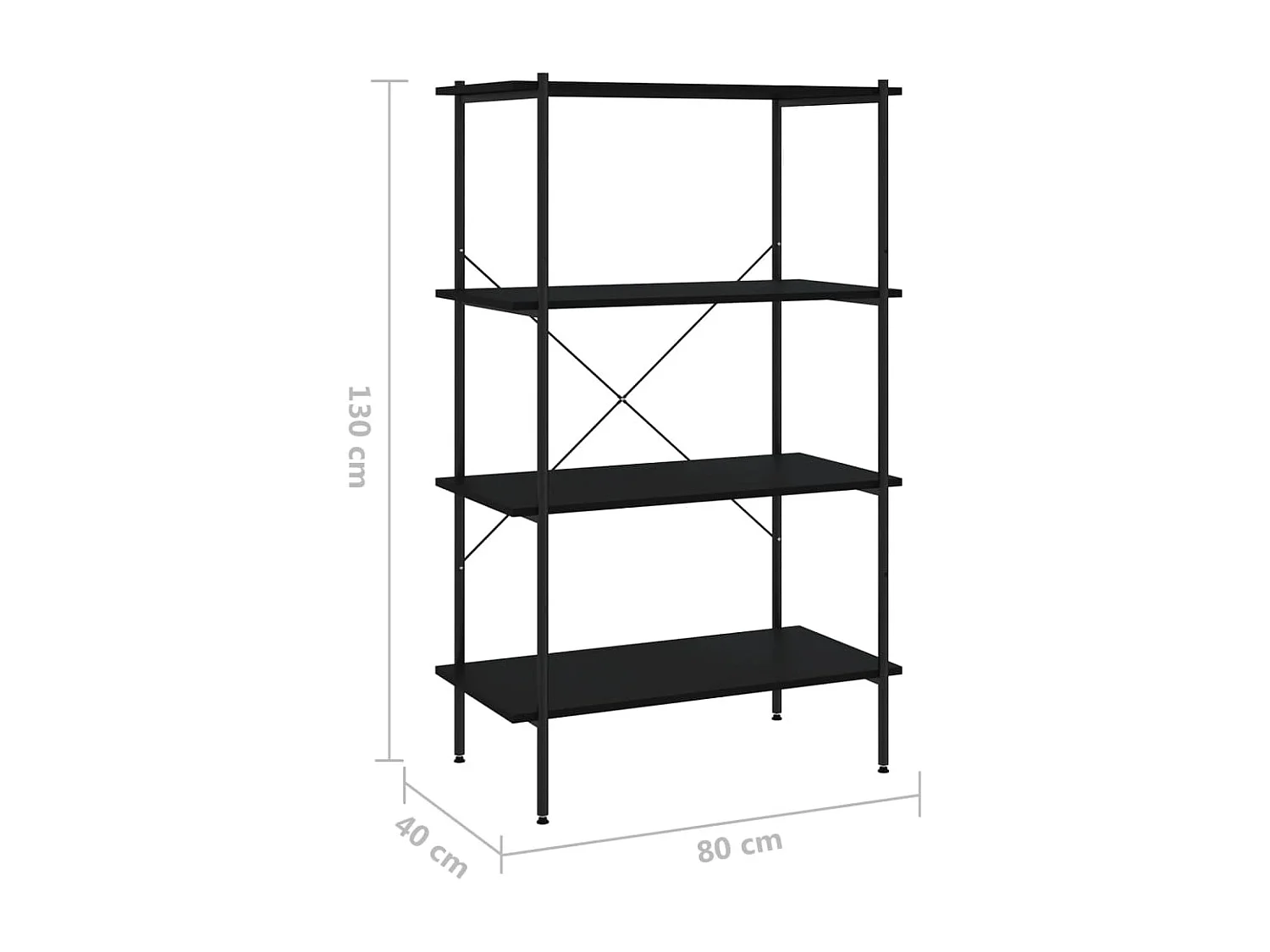 Unidade com 4 prateleiras 80x40x130 cm preto