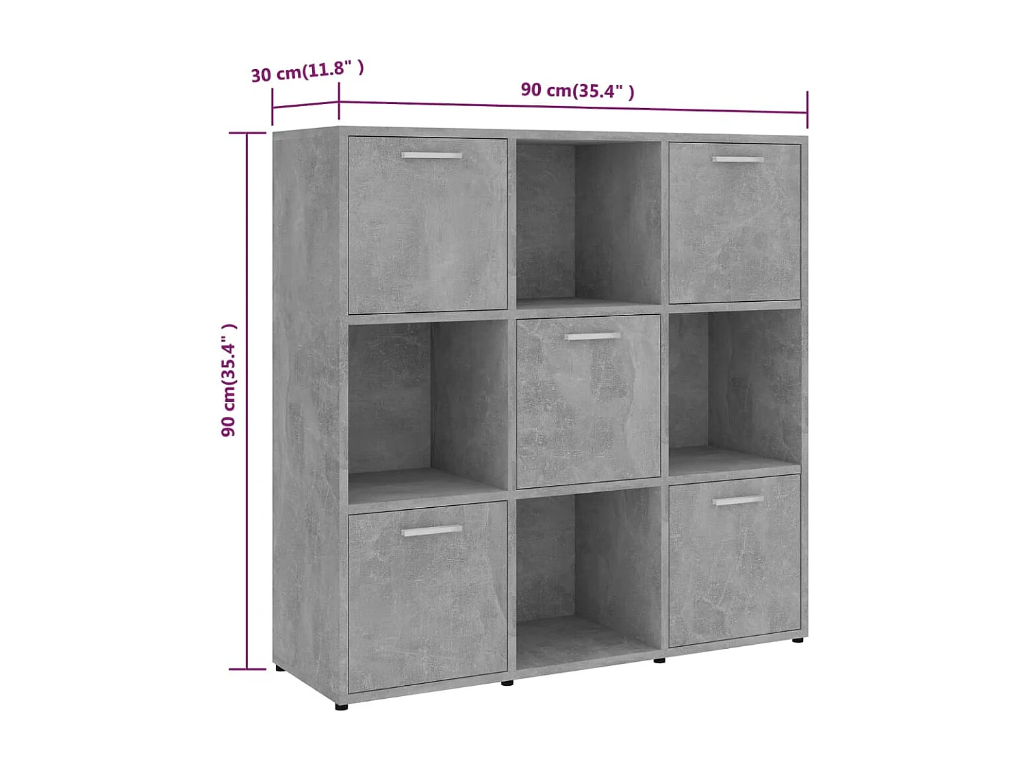 Bibliothèque Gris béton 90x30x90 cm Bois d’ingénierie