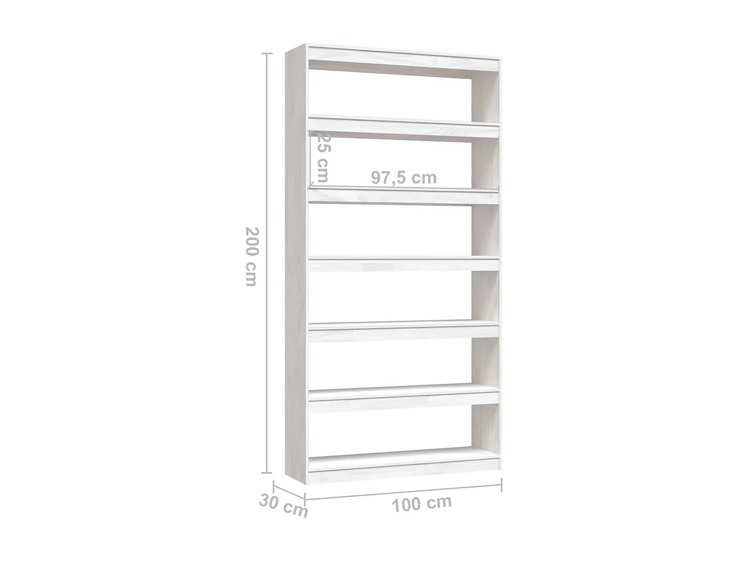 Libreria/Divisorio Bianco 100x30x200 cm Legno Massello di Pino