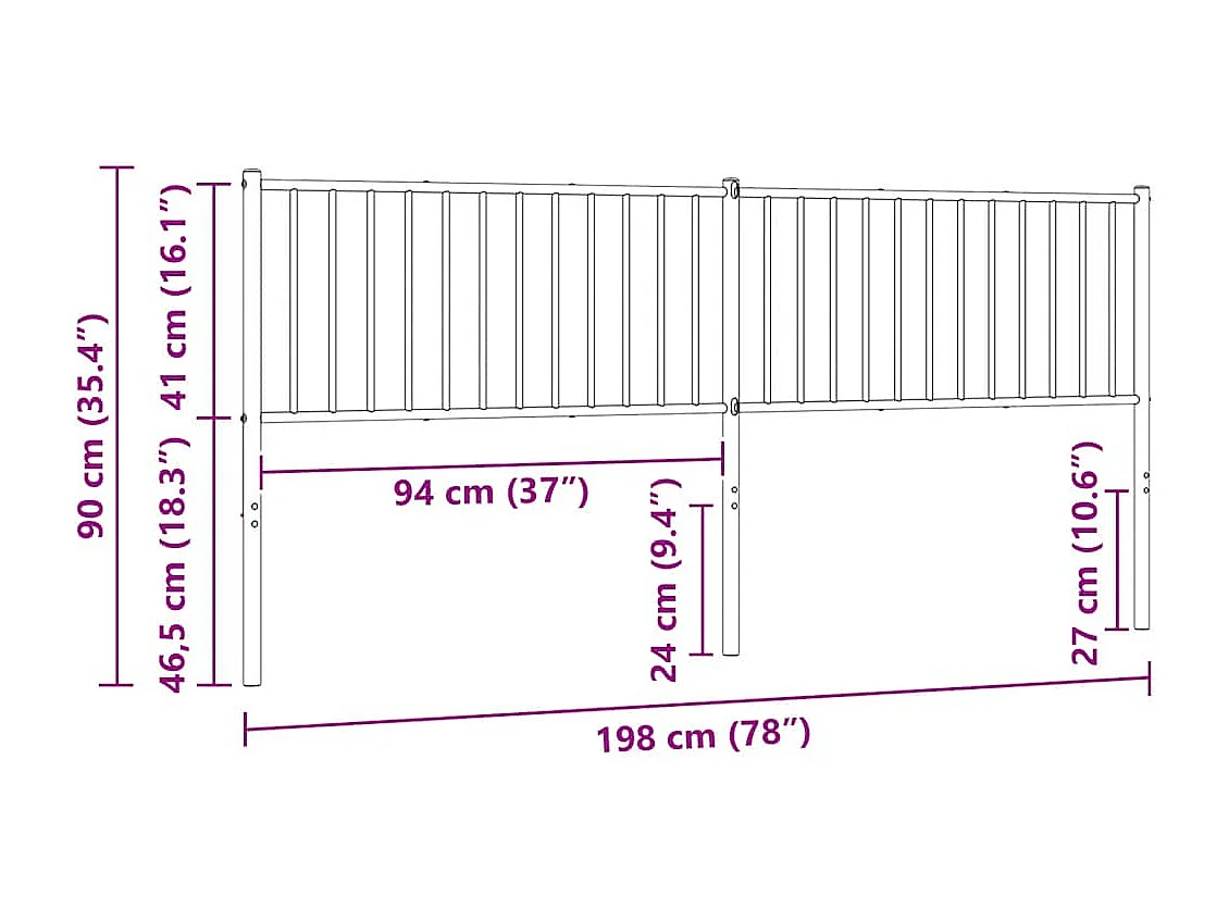 Tête de lit de remplacement métal noir 193 cm
