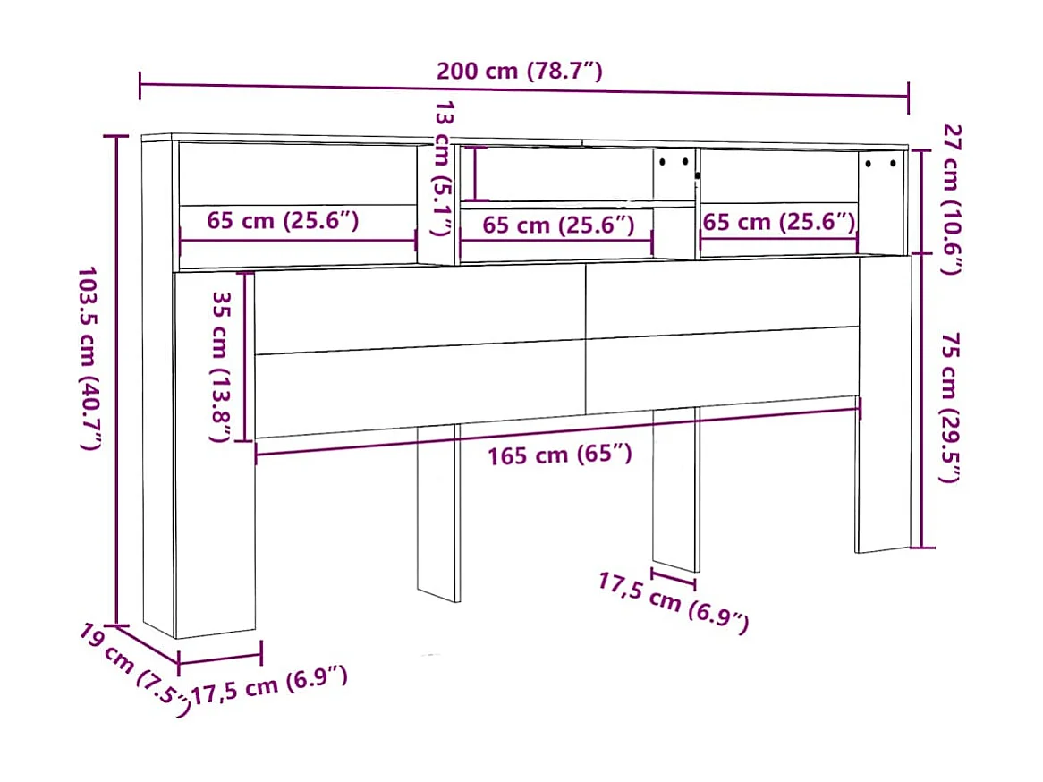 Kopfteil mit Ablagen Sonoma-Eiche 200x19x103,5 cm