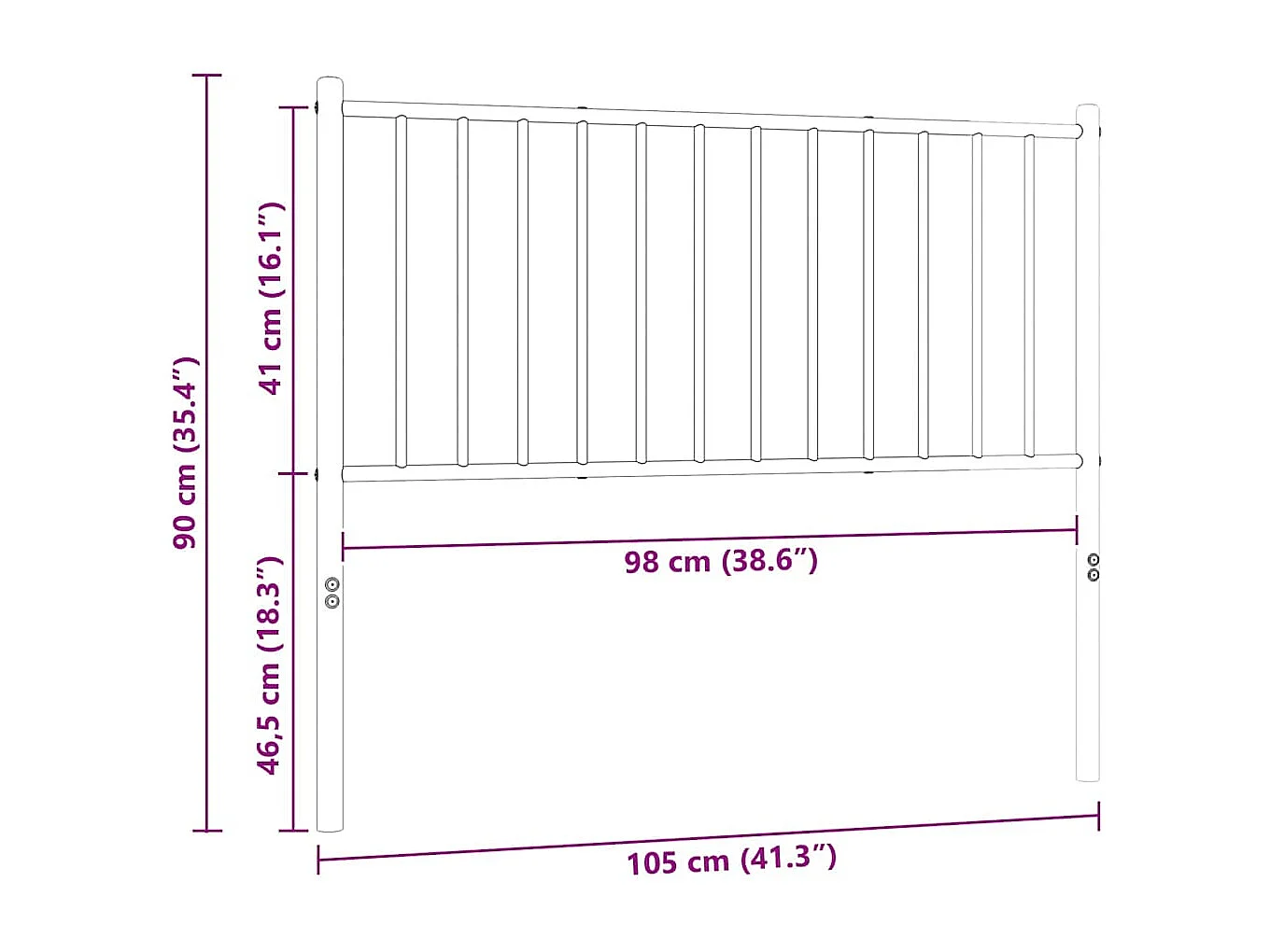 Tête de lit de remplacement métal noir 100 cm