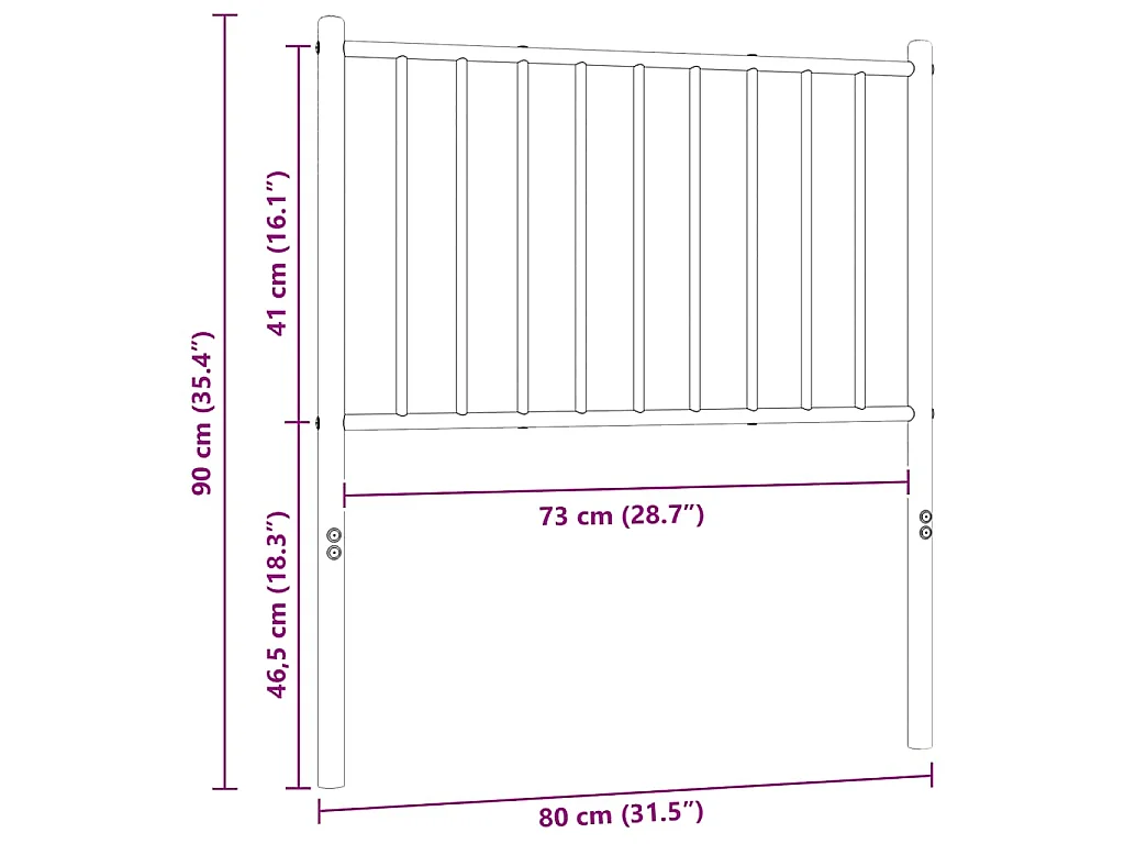 Tête de lit de remplacement métal noir 75 cm