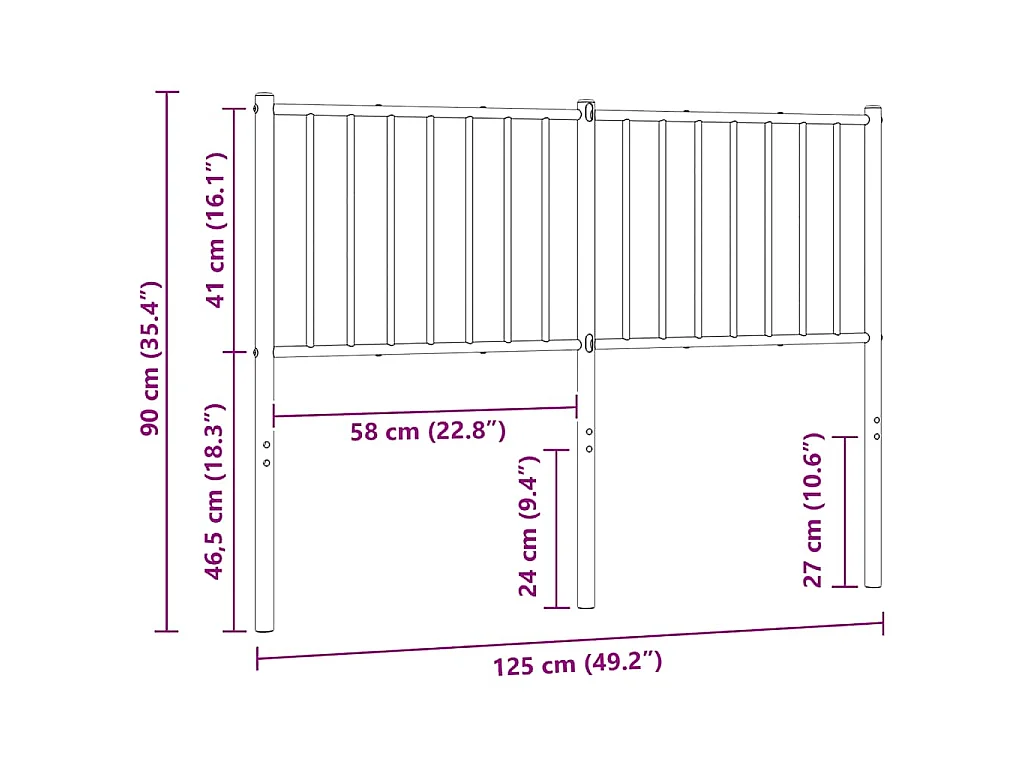 Vervangend hoofdbord metaal zwart 120 cm