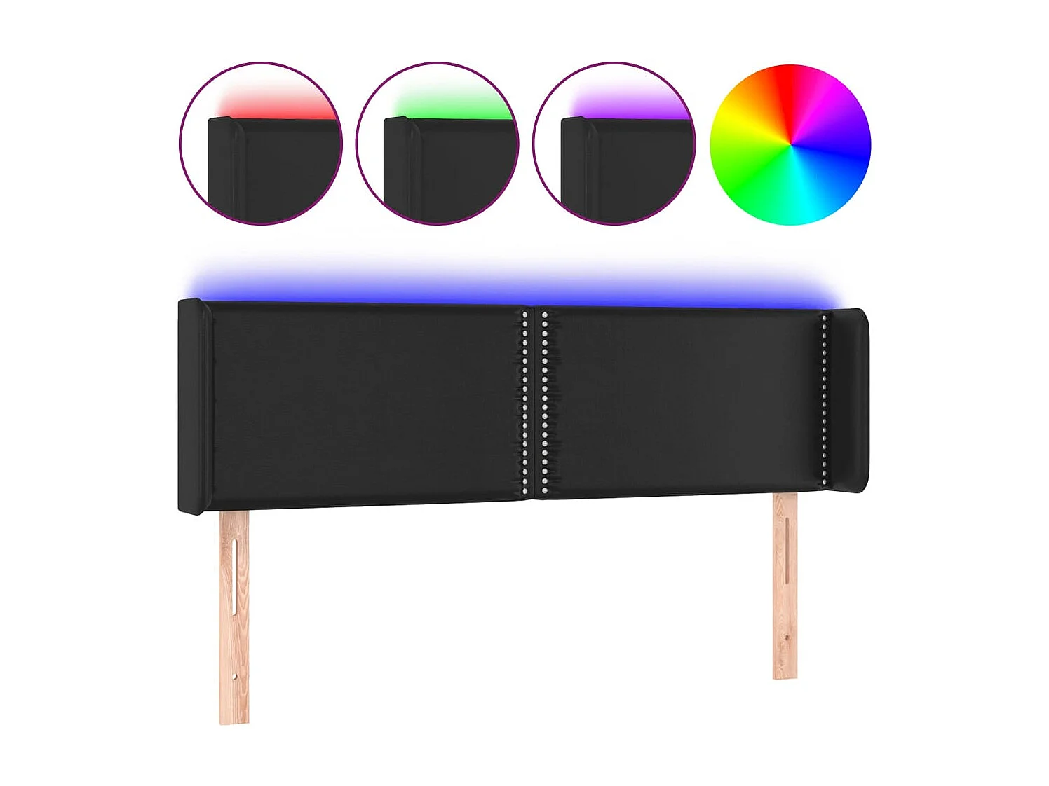 Hoofdbord LED 147x16x78/88 cm kunstleer zwart