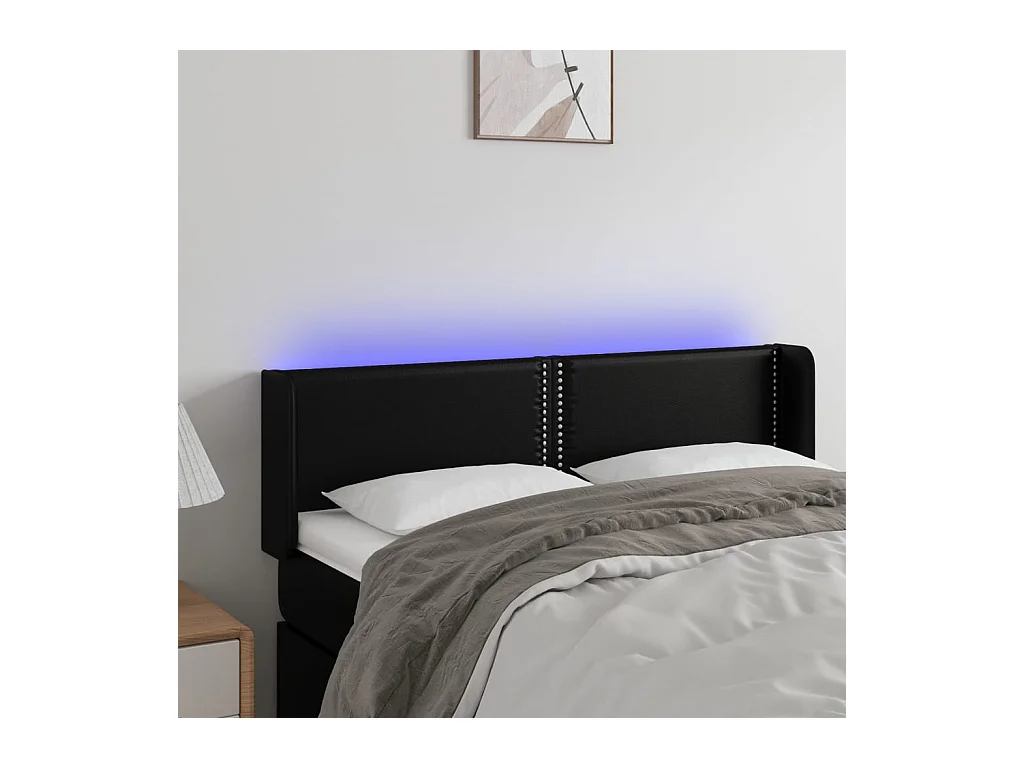 Testiera a LED Nera 147x16x78/88 cm in Similpelle