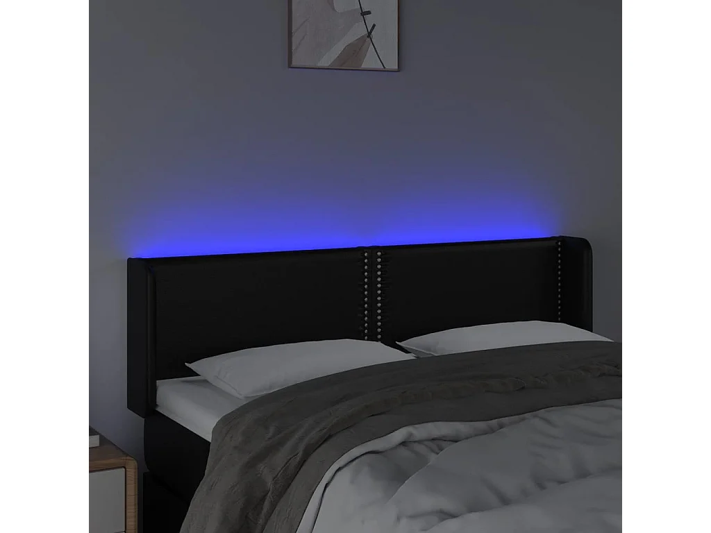Testiera a LED Nera 147x16x78/88 cm in Similpelle