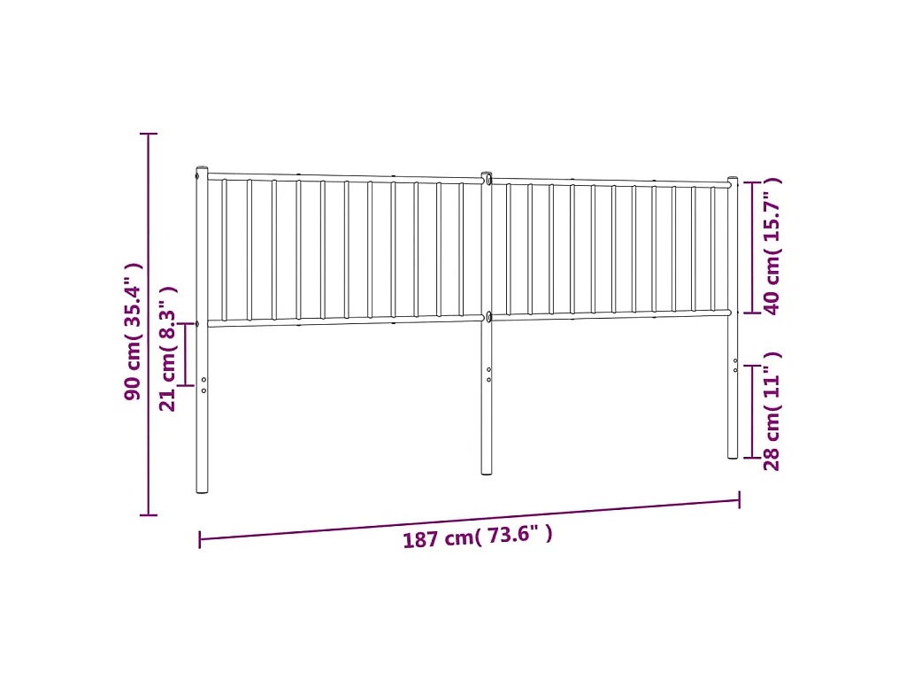 Vervangend hoofdbord 180 cm metaal wit