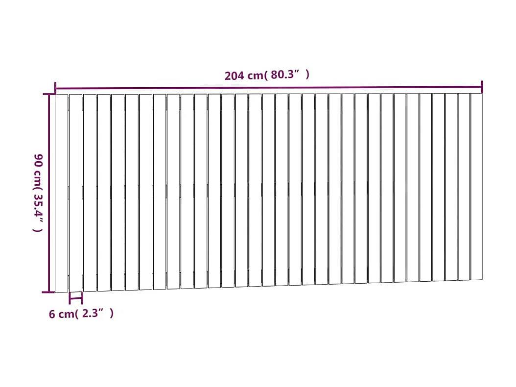 Cabecero de cama de pared madera maciza pino negro 204x3x90 cm