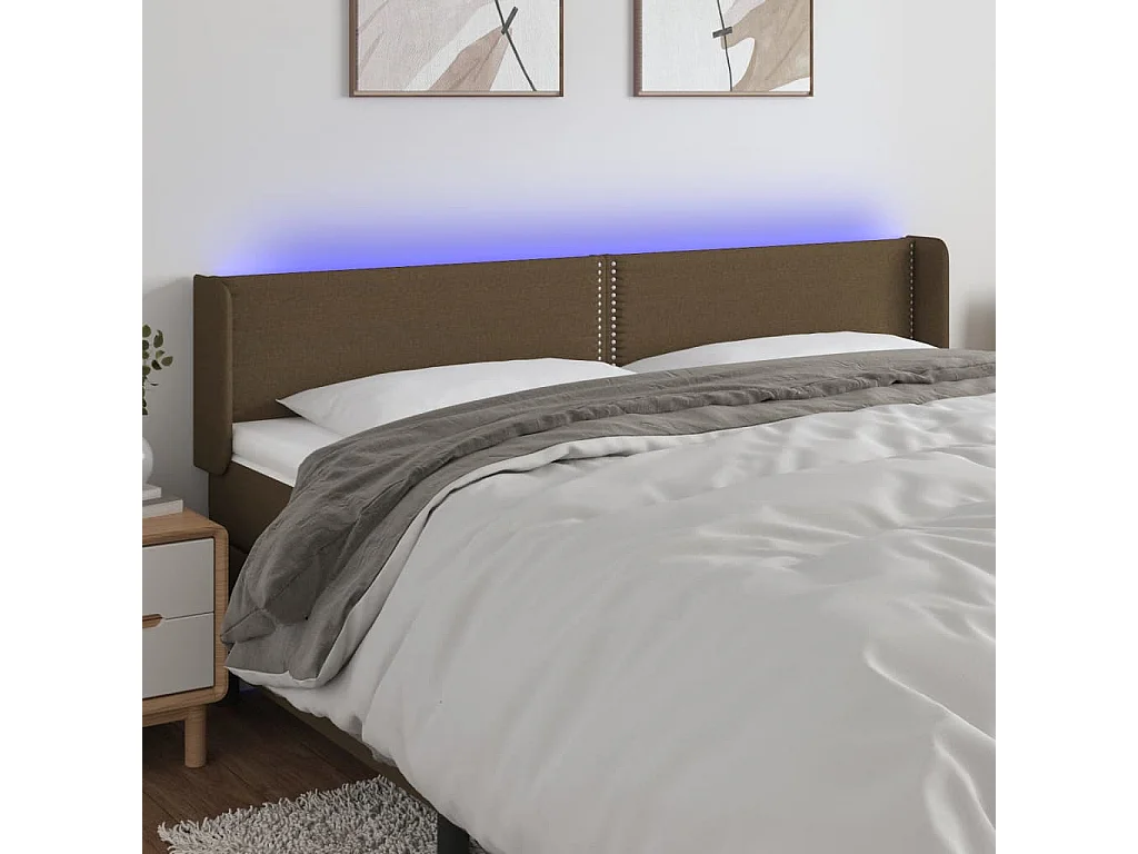 Hoofdbord LED 203x16x78/88 cm stof donkerbruin