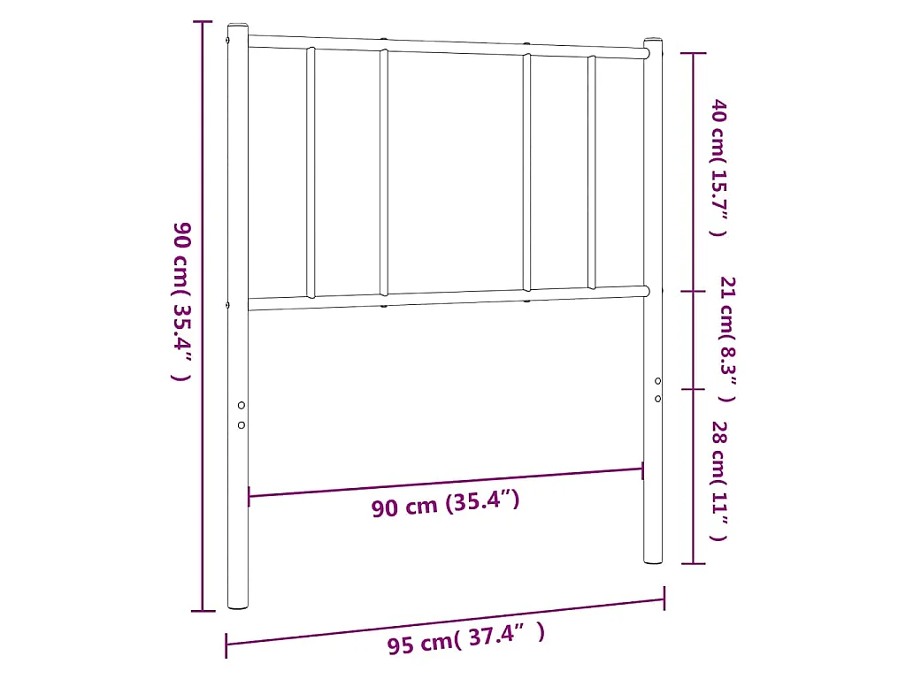 Tête de lit de remplacement métal noir 90 cm