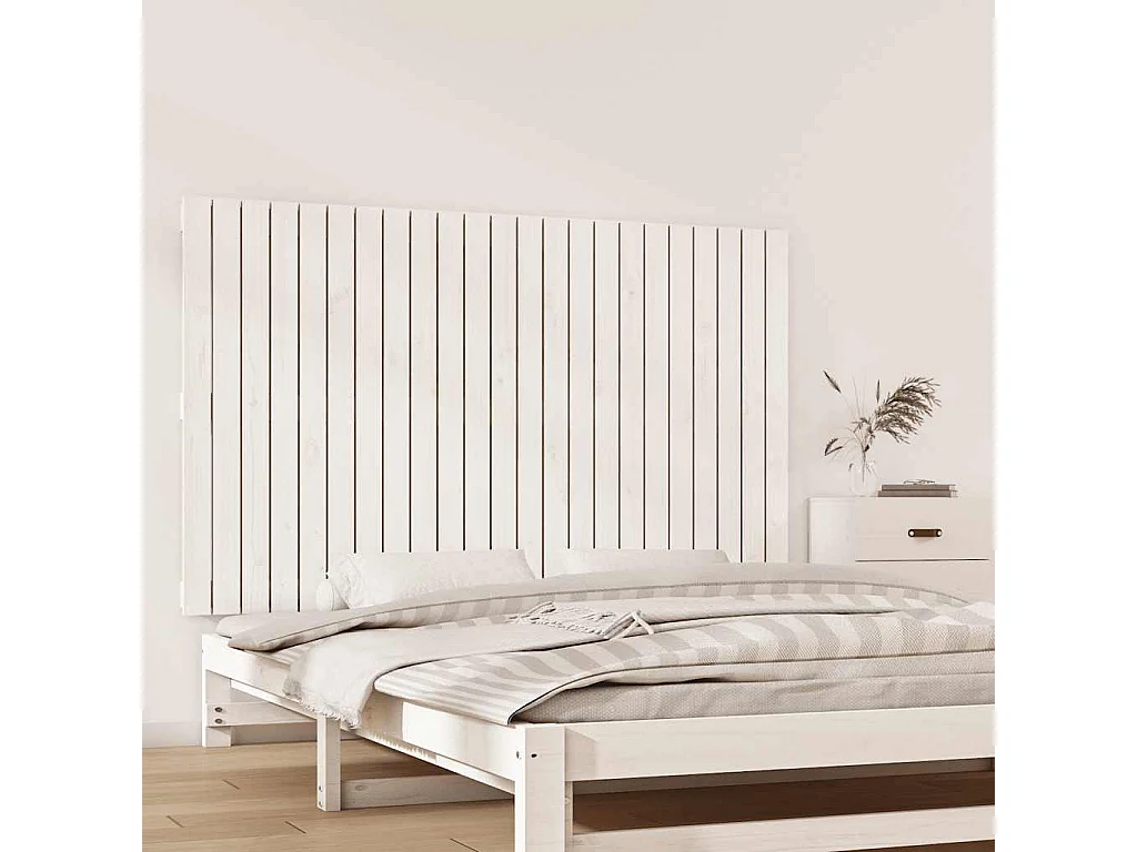 Cabecero de cama de pared madera maciza pino blanco 147x3x90 cm