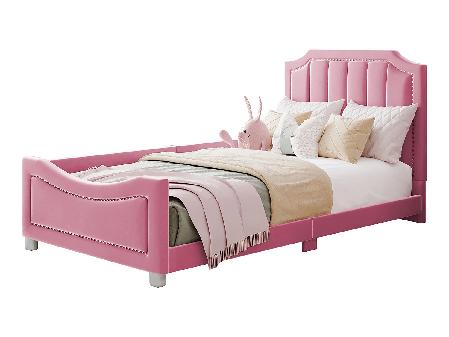 Beleuchtetes einfaches 90x200cm für Kinder – beleuchtetes Canapé aus Velours – Rose