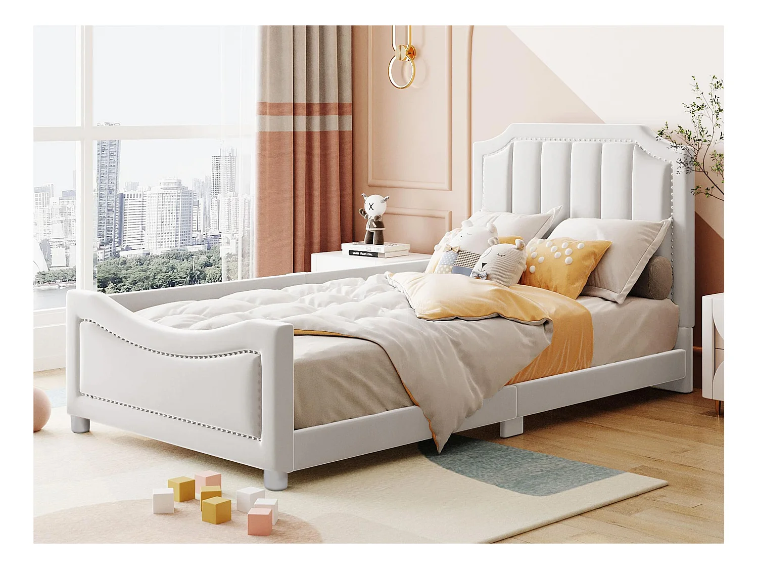 Lit simple 90x200cm pour enfant - lit canapé en velours - Beige