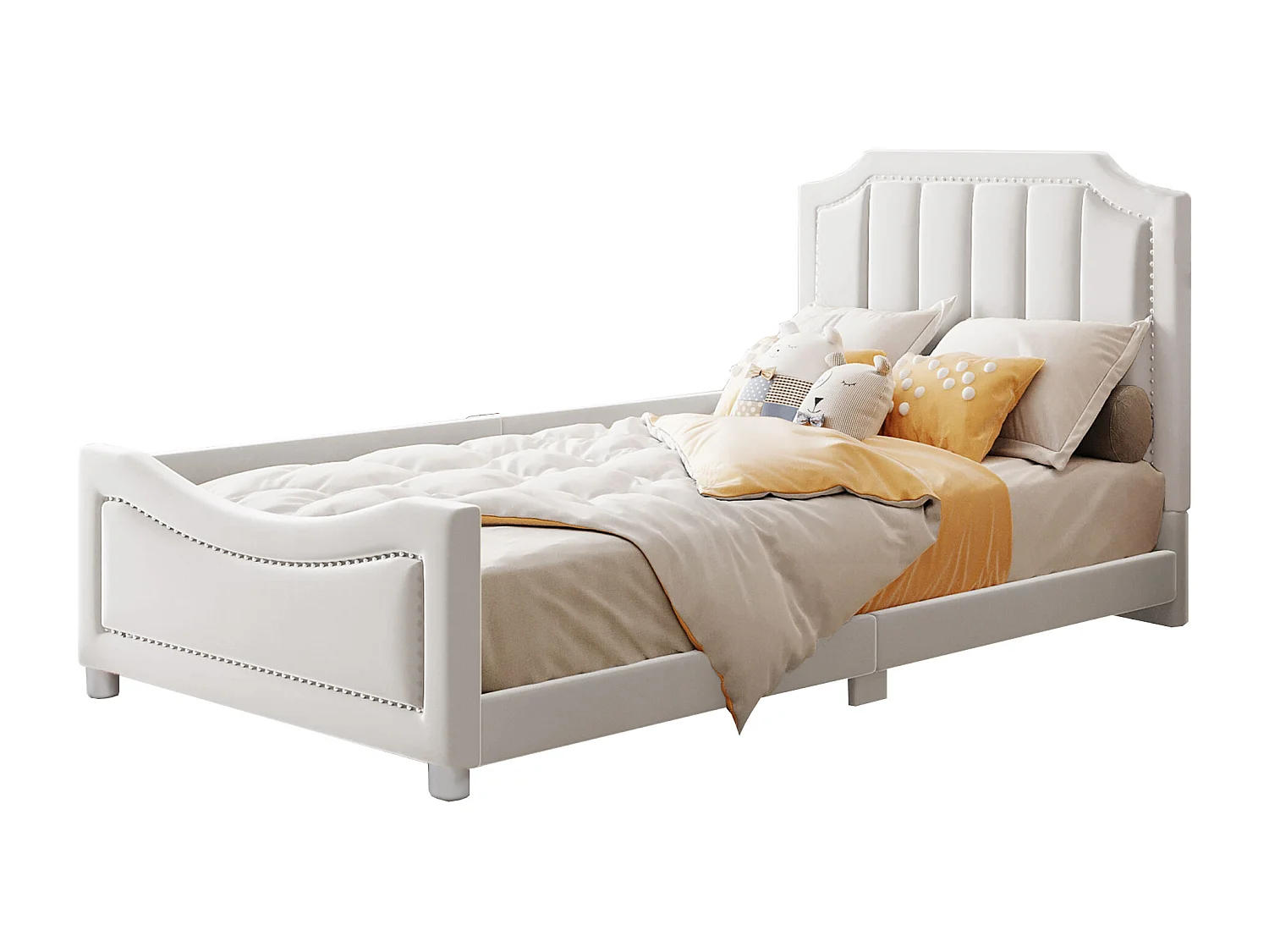 Lit simple 90x200cm pour enfant - lit canapé en velours - Beige