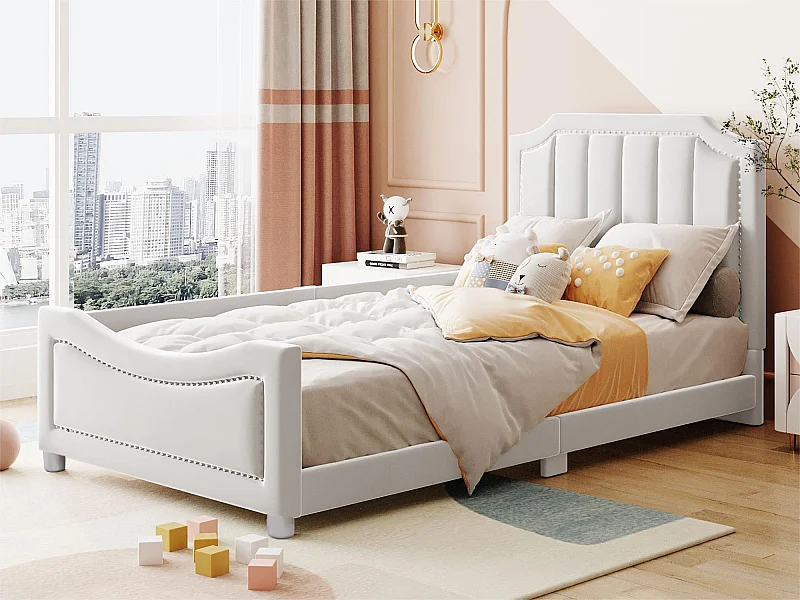 Eenpersoonsbed 90x200cm voor kinderen - fluwelen slaapbank - Beige