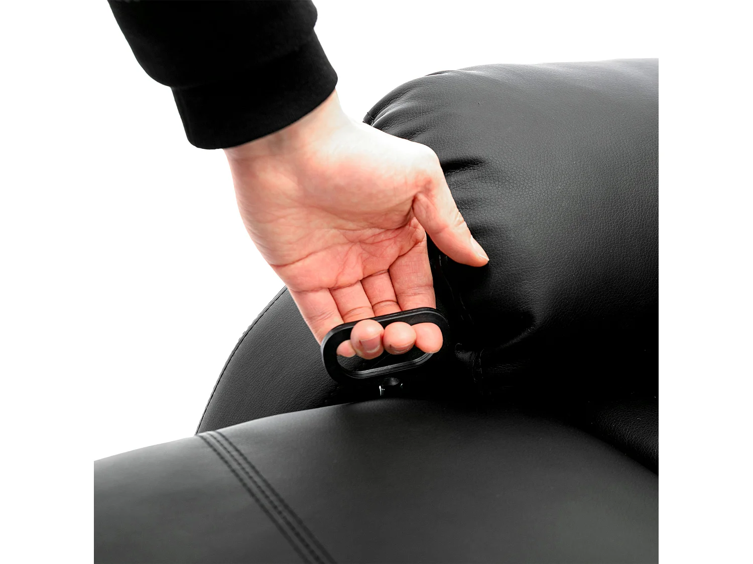 Fauteuil relax inclinable manuelle en similicuir avec une poche latérale - Noir