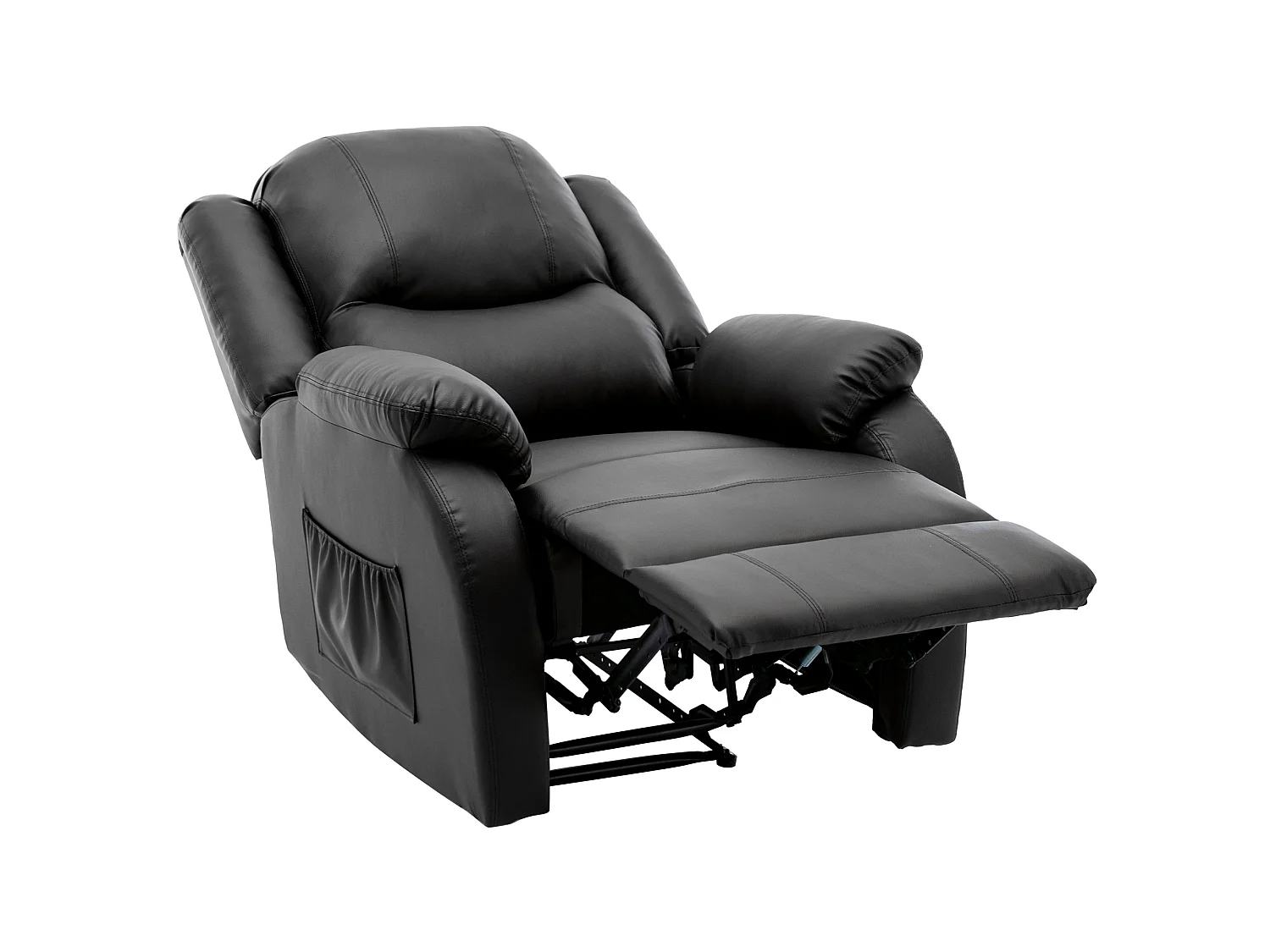 Poltrona relax reclinabile manualmente in ecopelle con tasca laterale - Nera