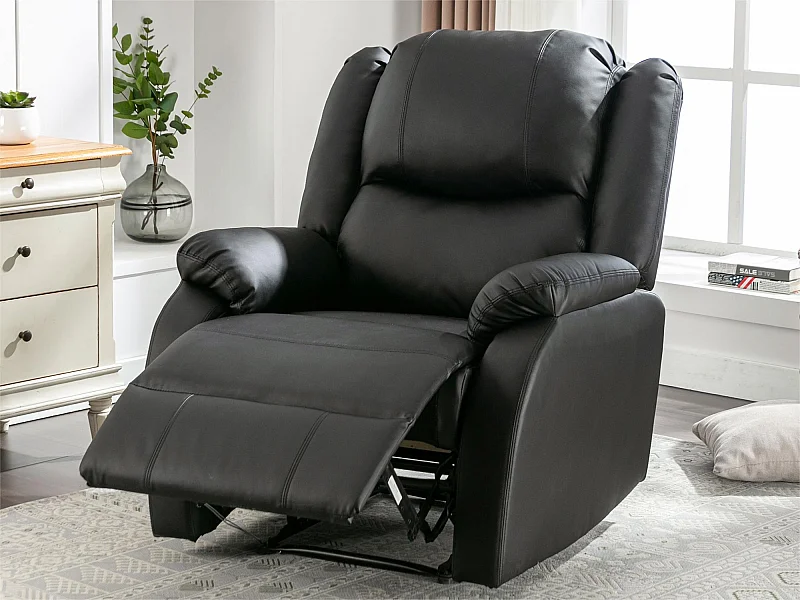 Fauteuil relax inclinable manuelle en similicuir avec une poche latérale - Noir