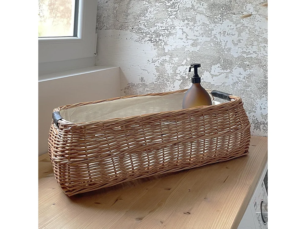 Corbeille rectangulaire en osier buff et coton