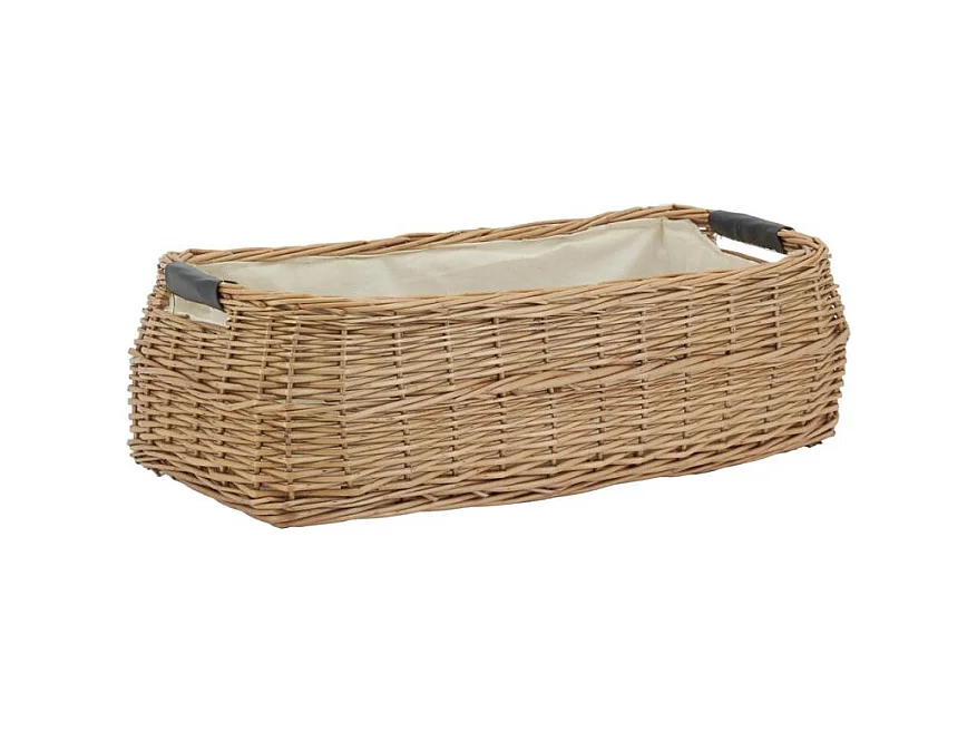 Corbeille rectangulaire en osier buff et coton