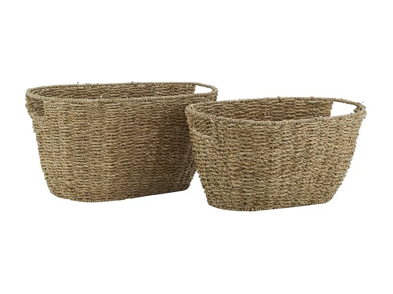 Corbeilles ovales en jonc et métal (lot de 2)