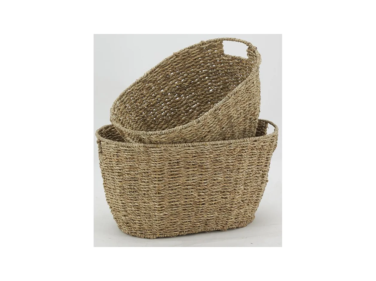 Corbeilles ovales en jonc et métal (lot de 2)