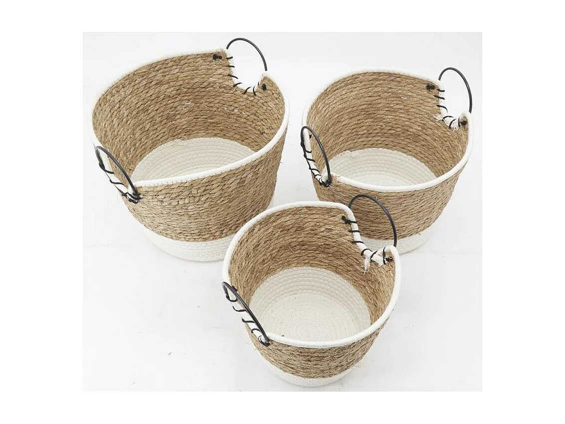 Corbeilles en jonc, coton et métal (lot de 3)