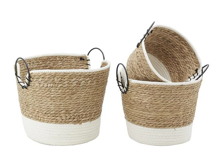 Corbeilles en jonc, coton et métal (lot de 3)