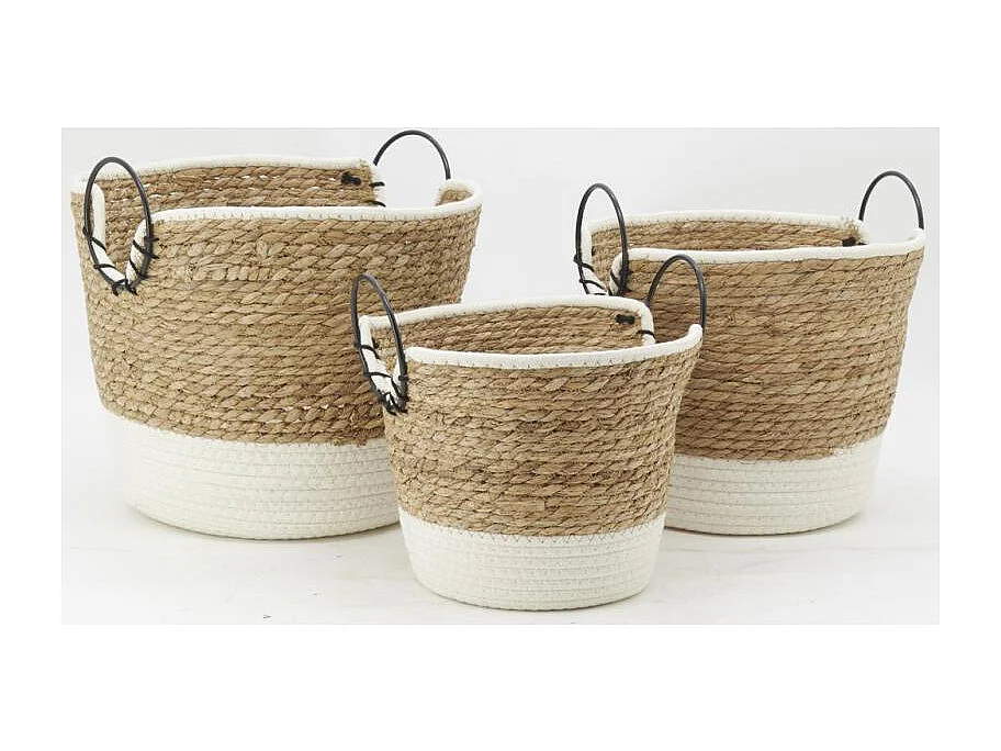 Corbeilles en jonc, coton et métal (lot de 3)