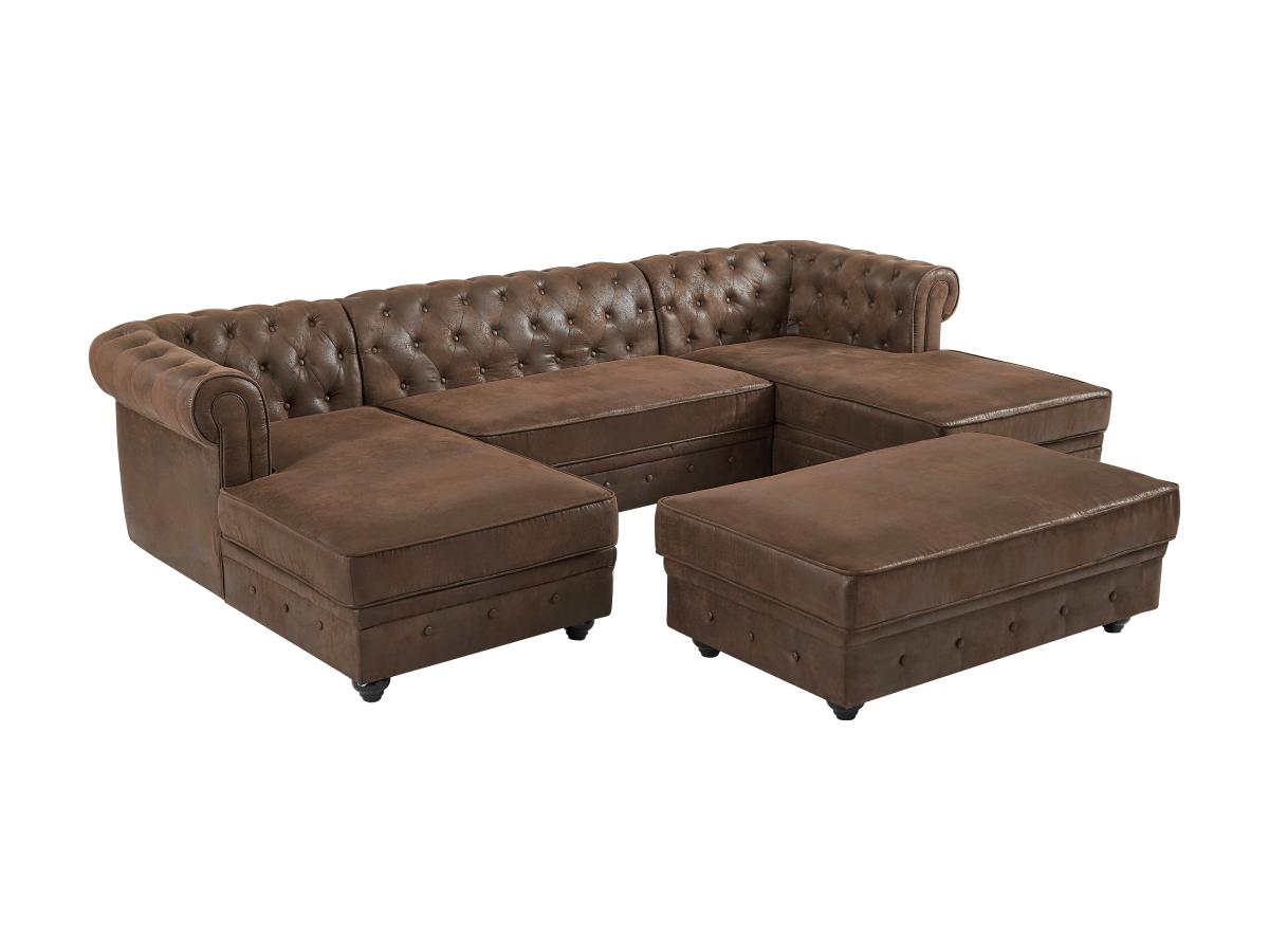 Wohnlandschaft & Hocker - Mikrofaser - Vintage-Leder-Optik - CHESTERFIELD günstig online kaufen