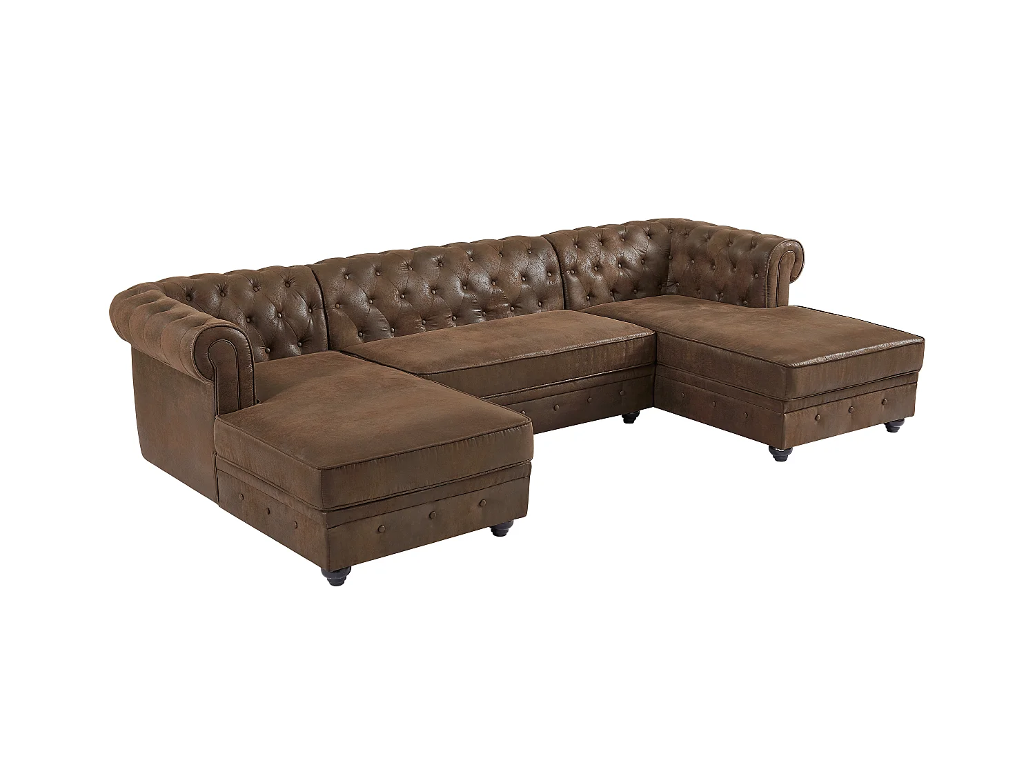 Wohnlandschaft & Hocker - Mikrofaser - Vintage-Leder-Optik - CHESTERFIELD