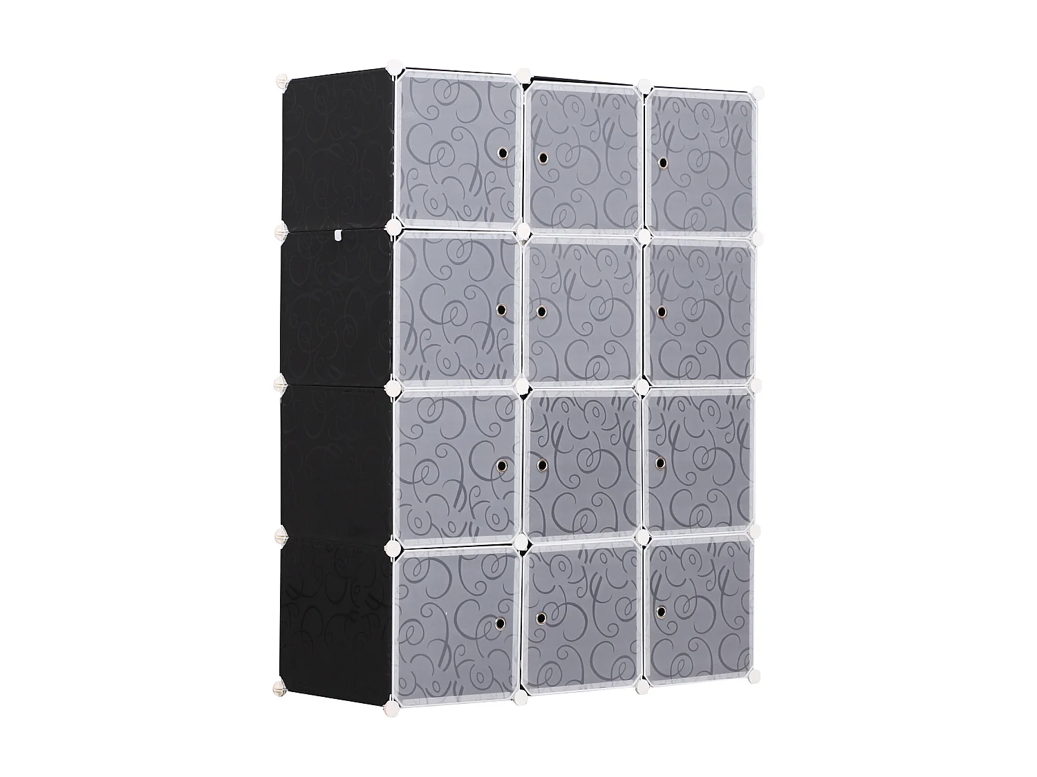 Garde robe armoire à vêtements L 111 x l 47 x H 145 cm modulable 12 cubes noir et blanc