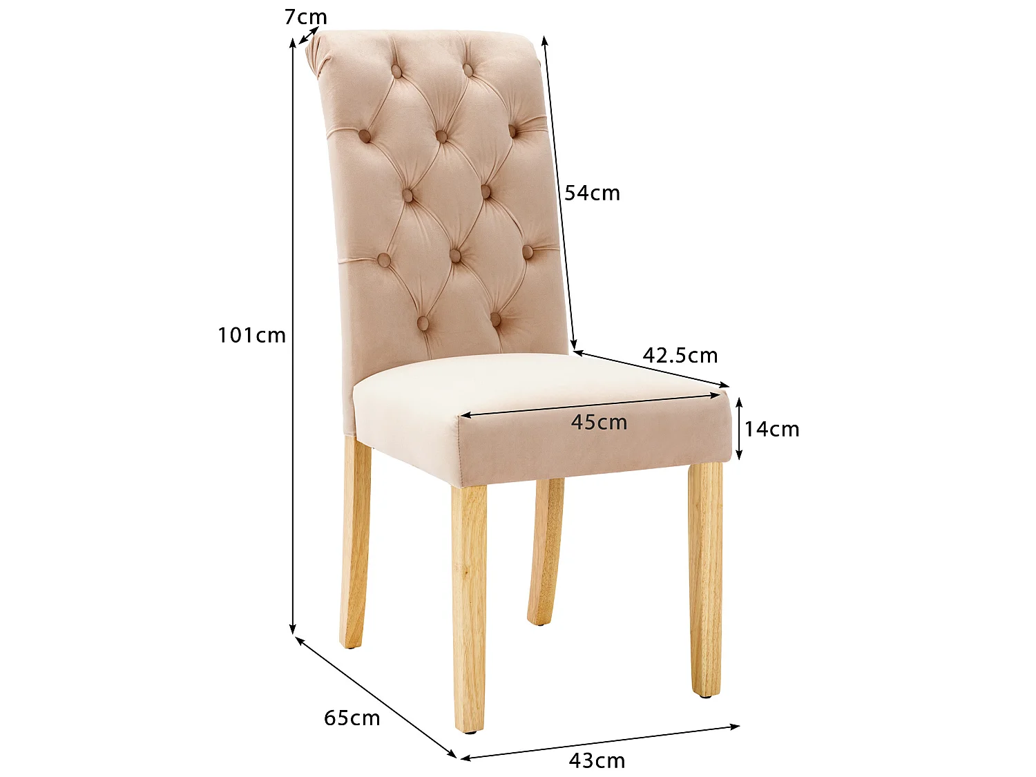 Set di 2 sedie - velluto - gambe in rovere - beige