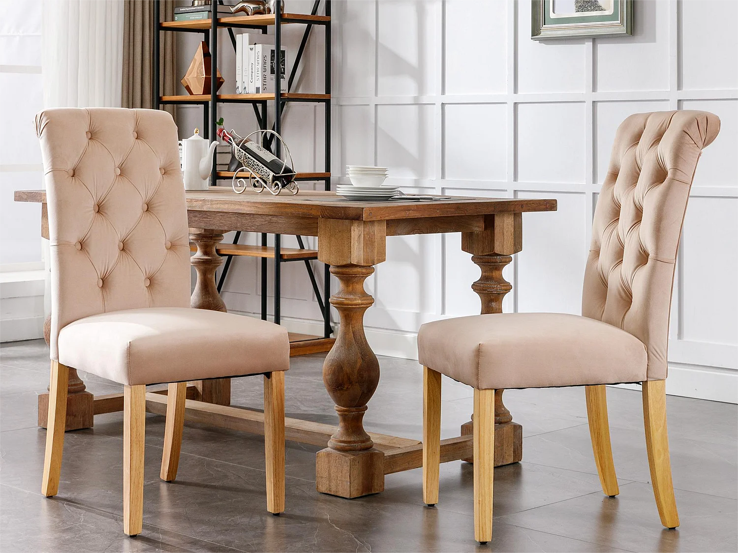 Set di 2 sedie - velluto - gambe in rovere - beige