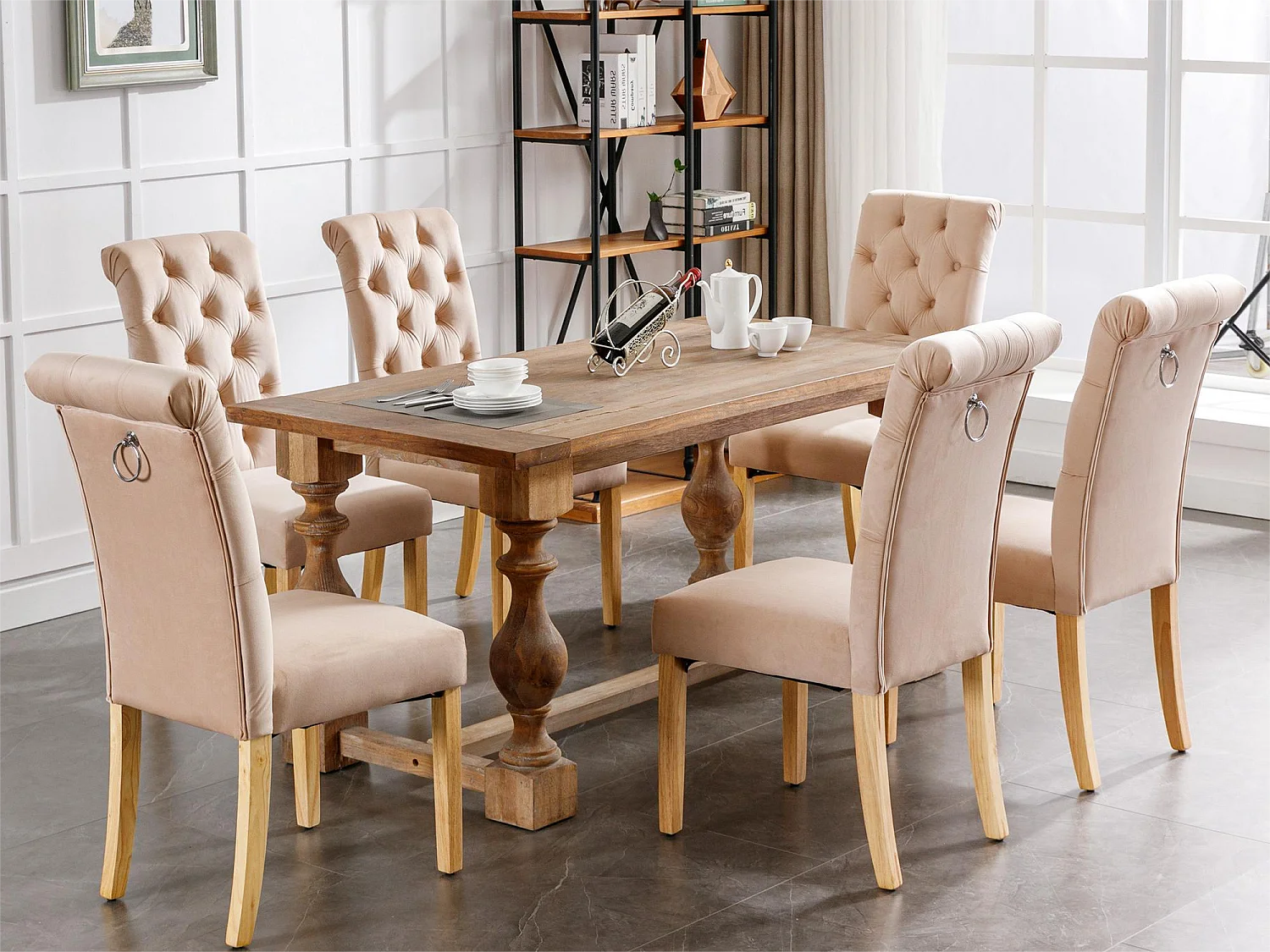 Set di 2 sedie - velluto - gambe in rovere - beige