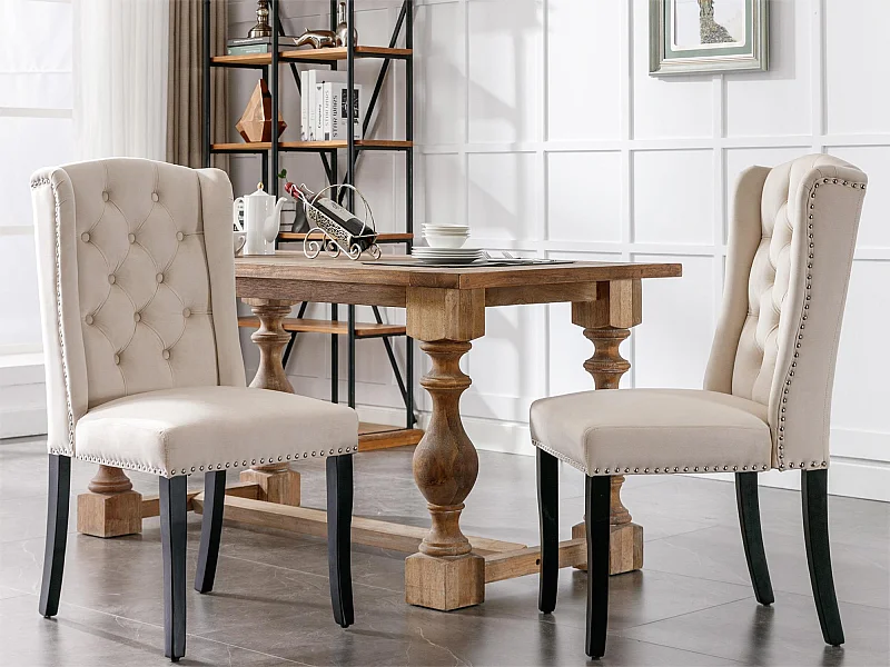 Set aus 2 Samtstühlen mit Eichenbeinen – Beige