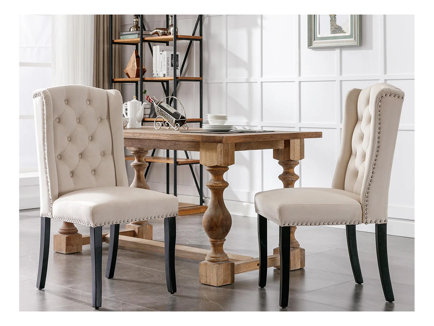 Lot de 2 chaises en velours avec pieds en chêne - beige