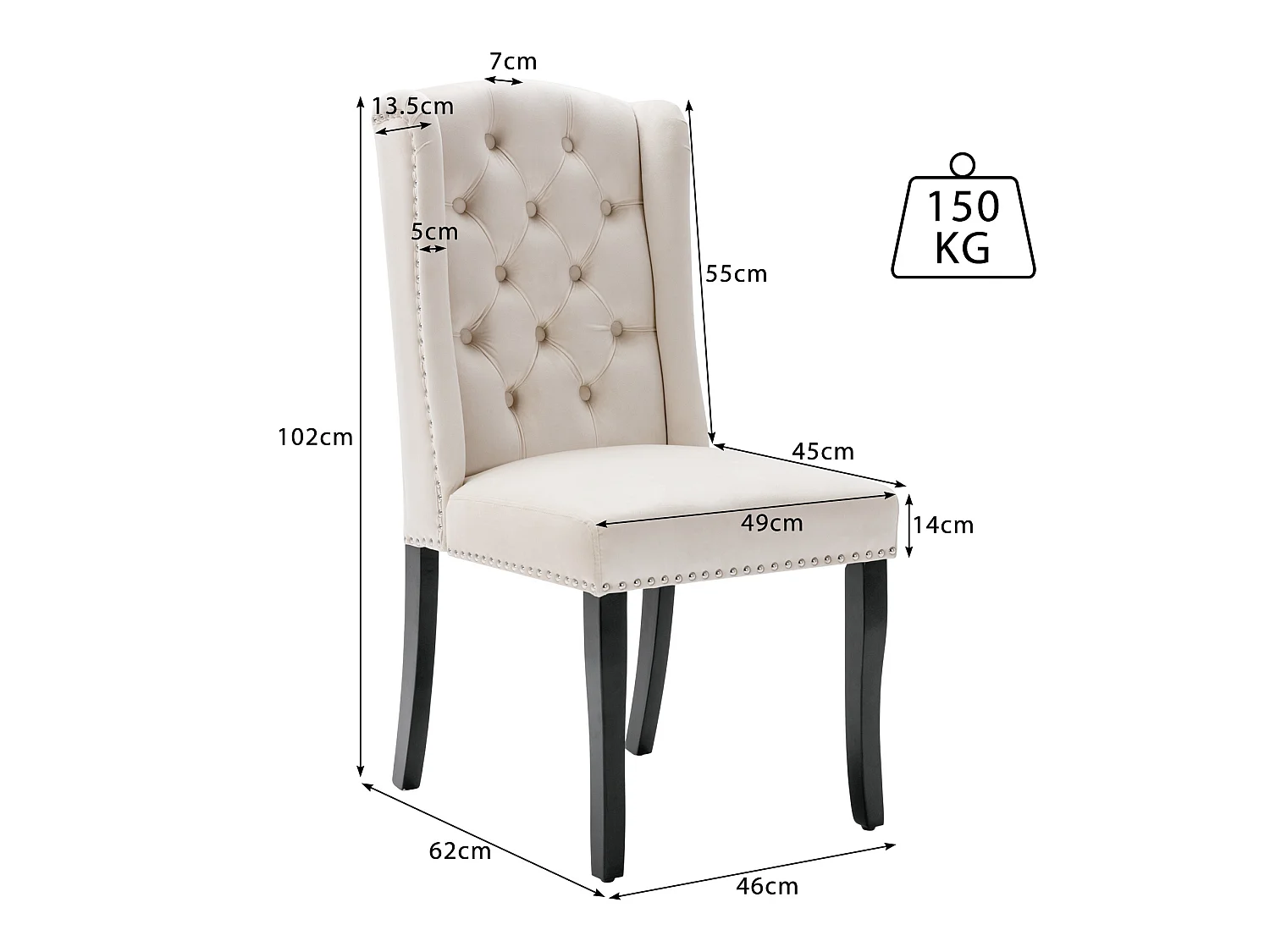 Lot de 2 chaises en velours avec pieds en chêne - beige