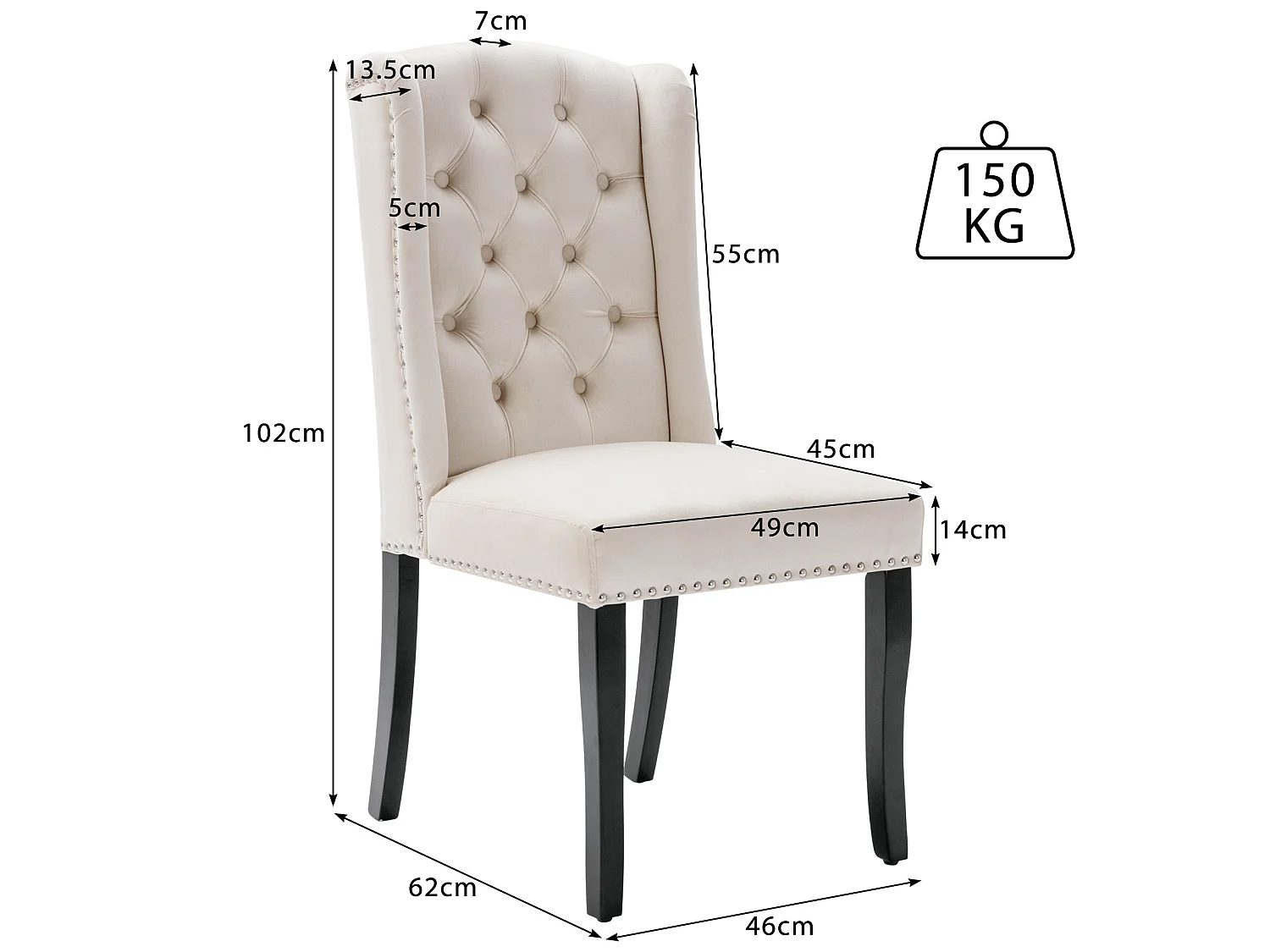 Lot de 2 chaises en velours avec pieds en chêne - beige